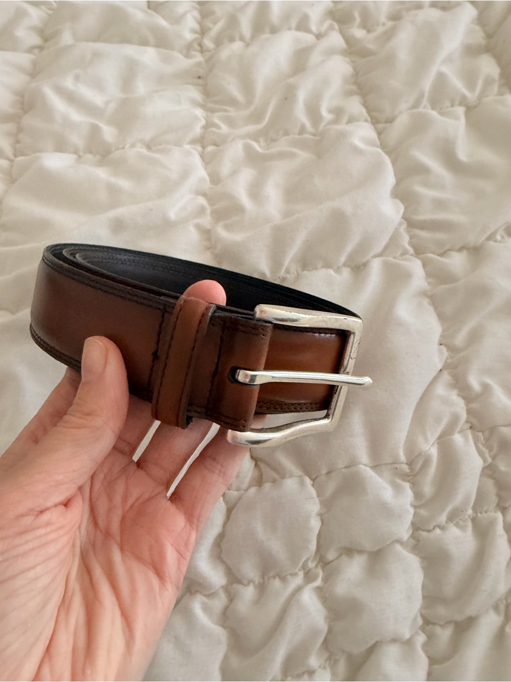 Men's Brown Leather Belt with Silver Buckle